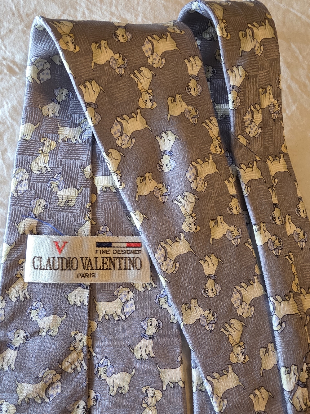 Valentino Gray Tie with Yellow Dog Motif - Picture 5 of 7
